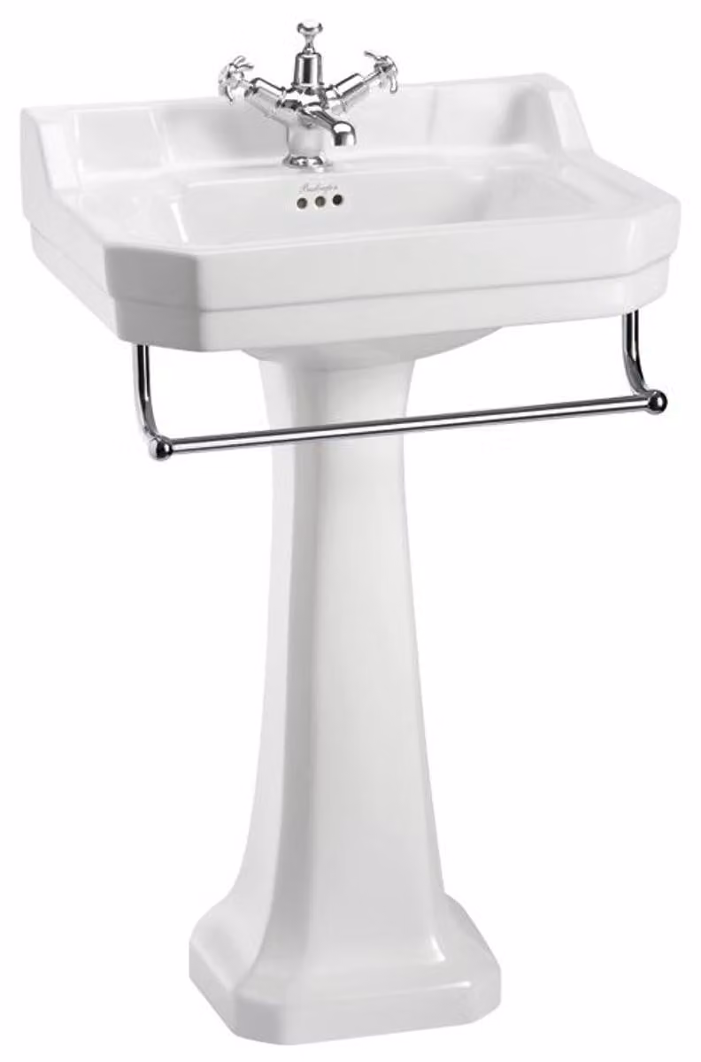 Lavabo in porcellana Casa Padrino con piedistallo e portasciugamani in stile Art Nouveau, bianco/cromato, 56 x 47 x 96 cm
