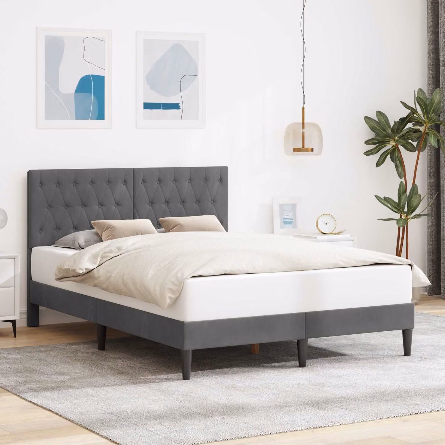 Struttura del letto moderna vidaXL in velluto grigio con legno composito L/P/H: 140 x 200 cm