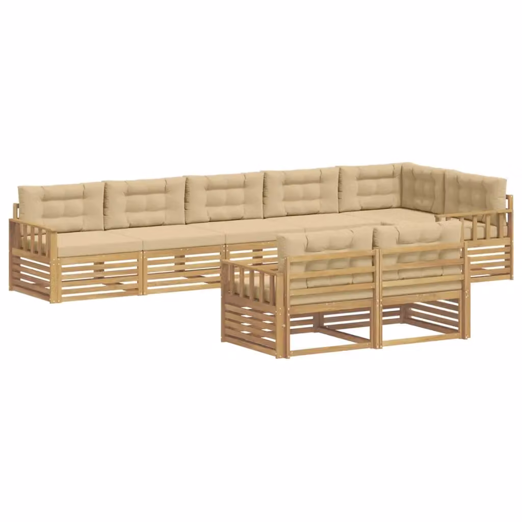 Set di divani da esterno a L vidaXL in legno di acacia con cuscini, Bianco e Beige – 2