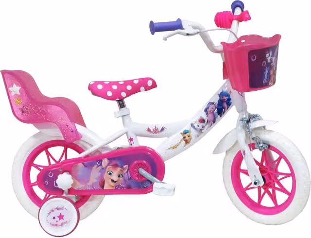 Bicicletta per bambine My Little Pony con ruote da 12 pollici, freno caliper e stabilizzatori in acciaio, colore rosa – 1