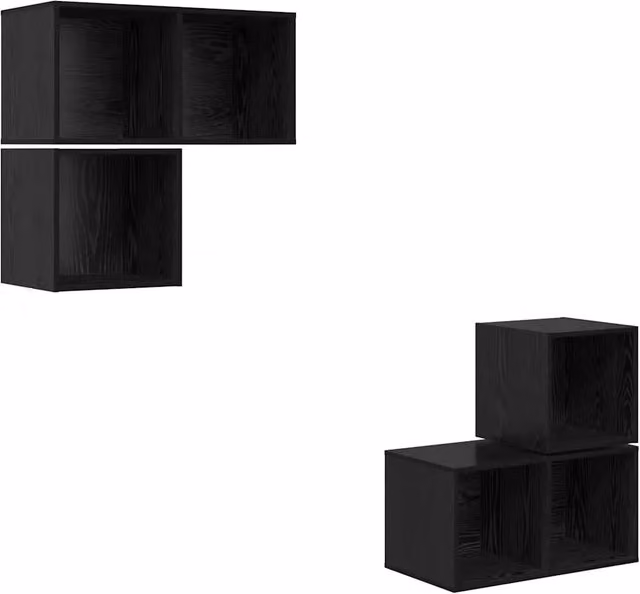 Set di 4 mobili porta TV in legno multistrato Rovere e Nero stile rustico per soggiorno, modello a parete