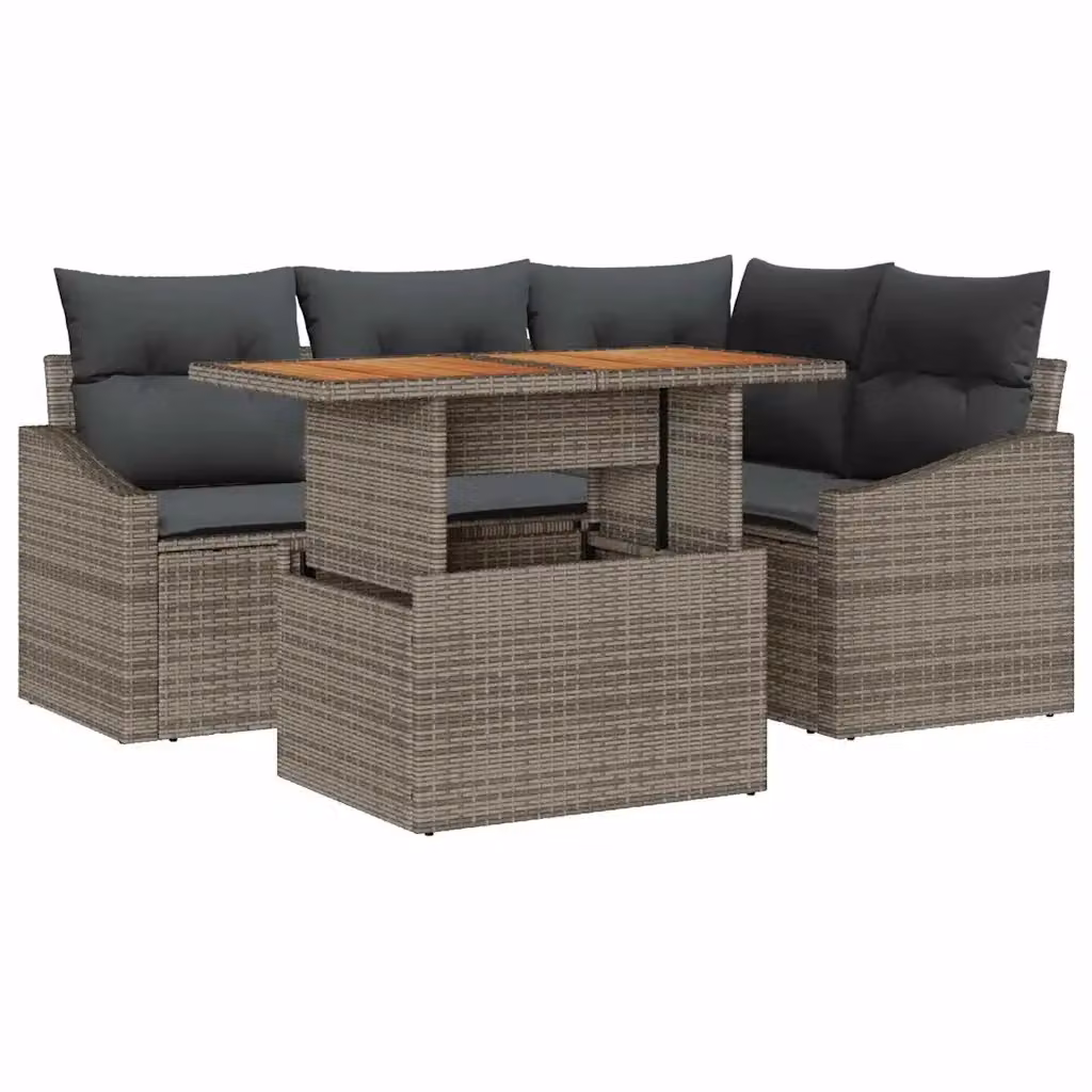 Set Divano da Giardino a L vidaXL in Rattan e Metallo Grigio con 5 Pezzi e Cuscini – 2
