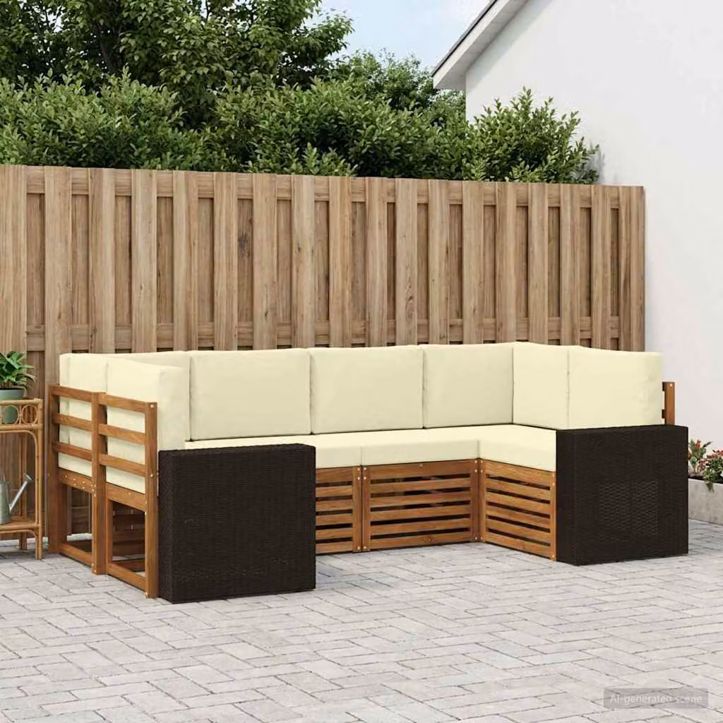 vidaXL Set di divani da esterno 6 pz in legno di acacia con cuscini, beige e marrone