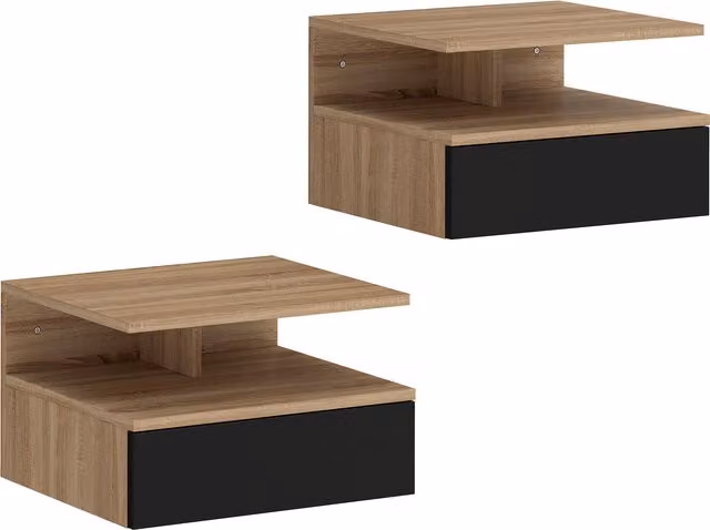 HOMCOM Set di 2 Comodini Sospesi con Cassetto e Mensola Aperta, 35x32x22.5 cm, Nero e Rovere   Aosom Italy