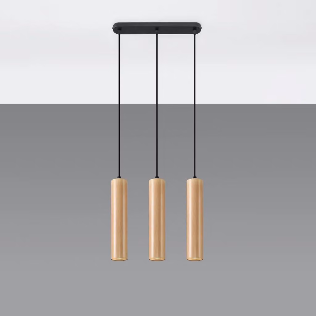 Lampadario a sospensione CASANO Pure Lume con 3 luci GU10 in nero e legno, altezza regolabile – 2
