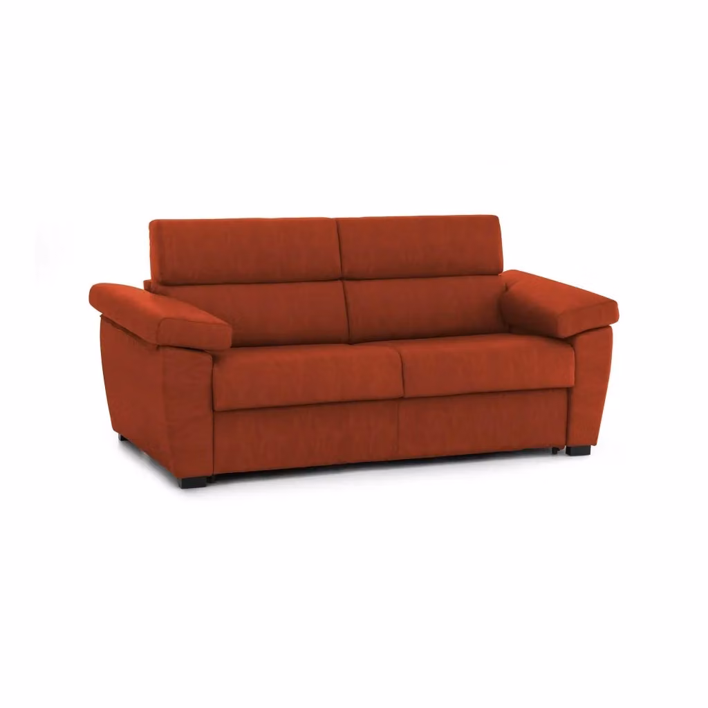 Divano Letto 2 Posti Fisciano DMORA Arancione con Rivestimento Sfoderabile e Struttura in Legno Solido L: 205 cm, P: 95 cm – 2