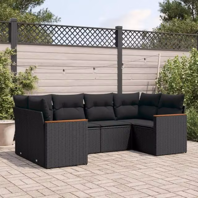 Set Divano da Giardino a L vidaXL in Polyrattan Nero con Cuscini e Struttura in Acciaio