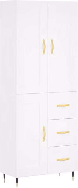 Mobile contenitore moderno con ante e cassetti bianco opaco per cucina o soggiorno H 180 x L 69,5 x P 34 cm