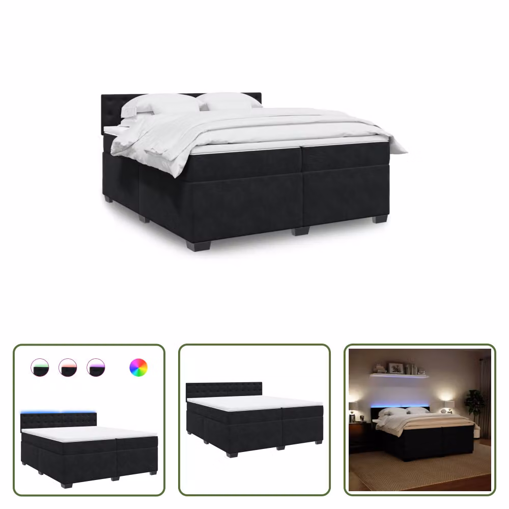 The Living Store Letto a molle con materasso nero 200x200 cm in velluto