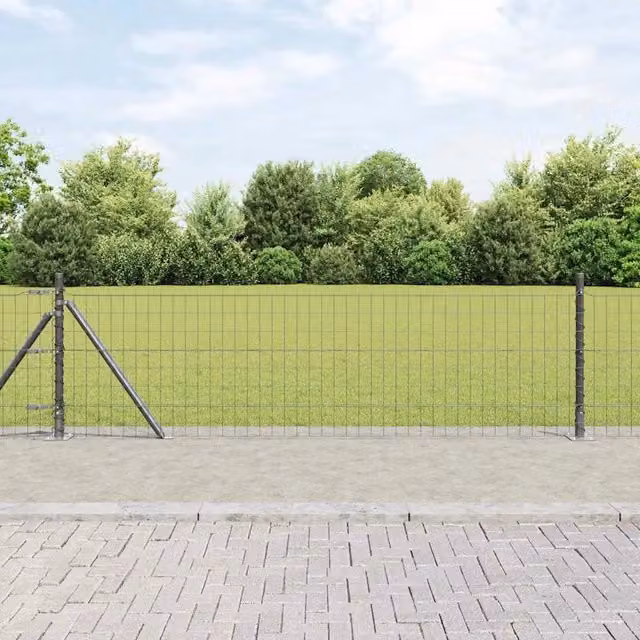 Recinzione Euro vidaXL in acciaio rivestito in PVC con base in calcestruzzo, Grigio, L: 25,0 m, H: 0,6 m