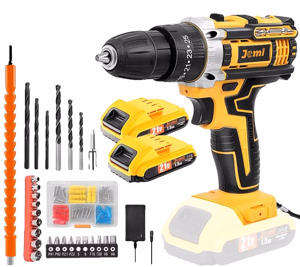 Trapano a percussione, coppia 45 N·m, frizione a 25 posizioni, 21 V, 2 batterie, confezione in cartone