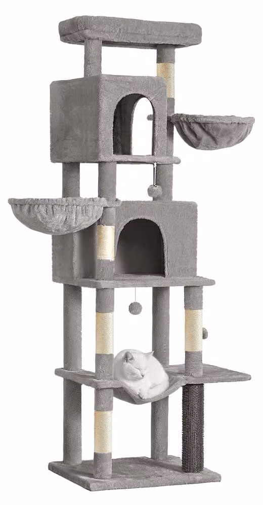 Albero per gatti con 2 casette | Grigio | 48x59x190 cm