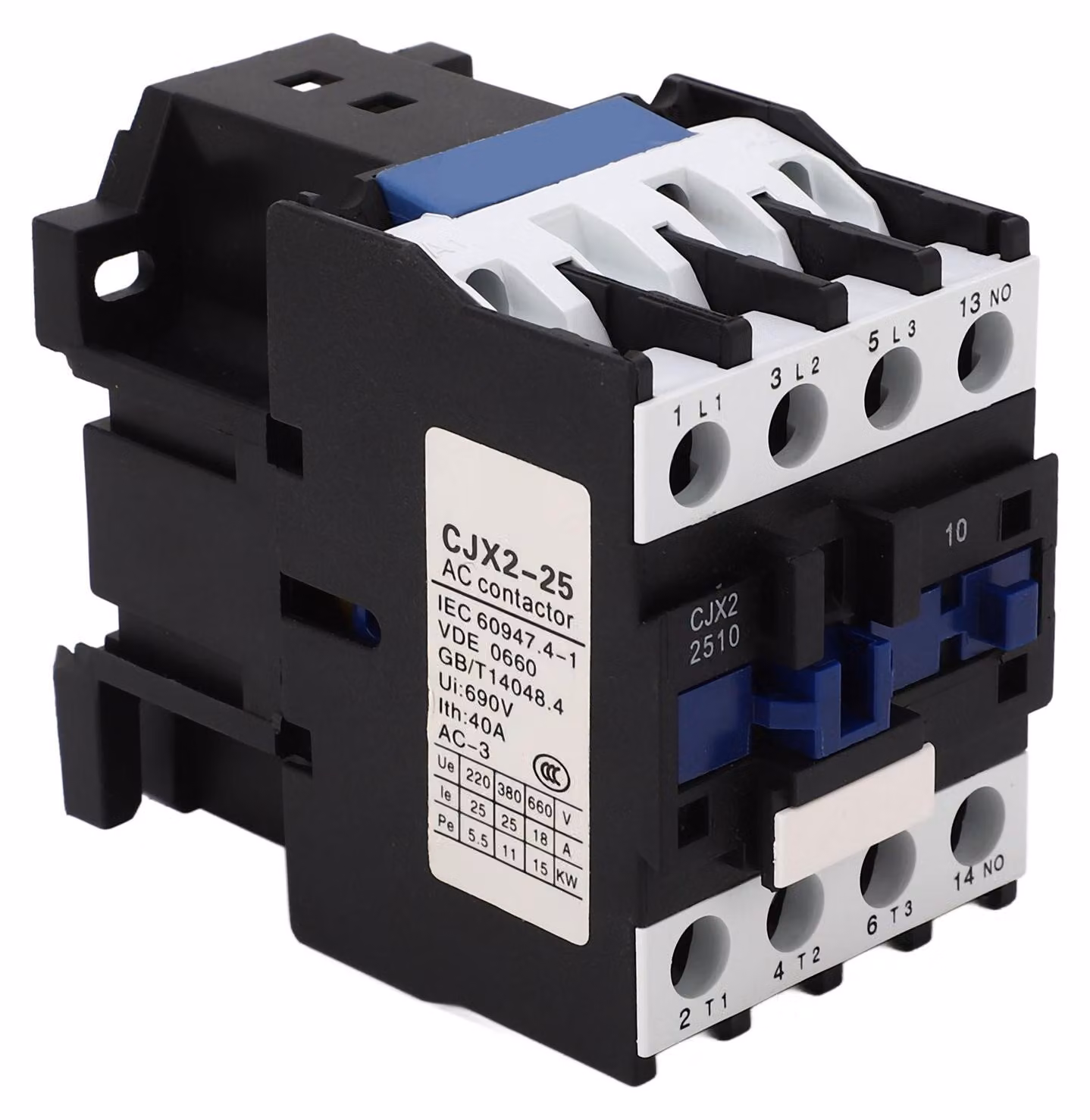 Contattore CA, bobina in rame, 3 poli, normalmente aperto, contatti in argento, interruttore di circuito, controller, 380 V, 25 A