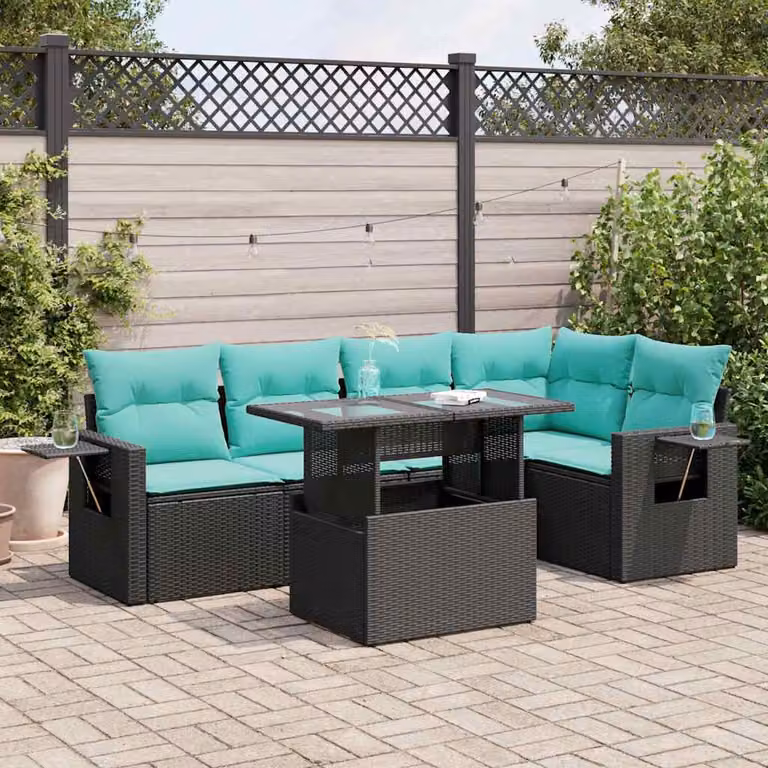 Set Divano da Giardino vidaXL 6 Pezzi in Polyrattan con Cuscini e Tavolino, Design Moderno a L con Struttura in Metallo e Tessuto Resistente ai Raggi UV