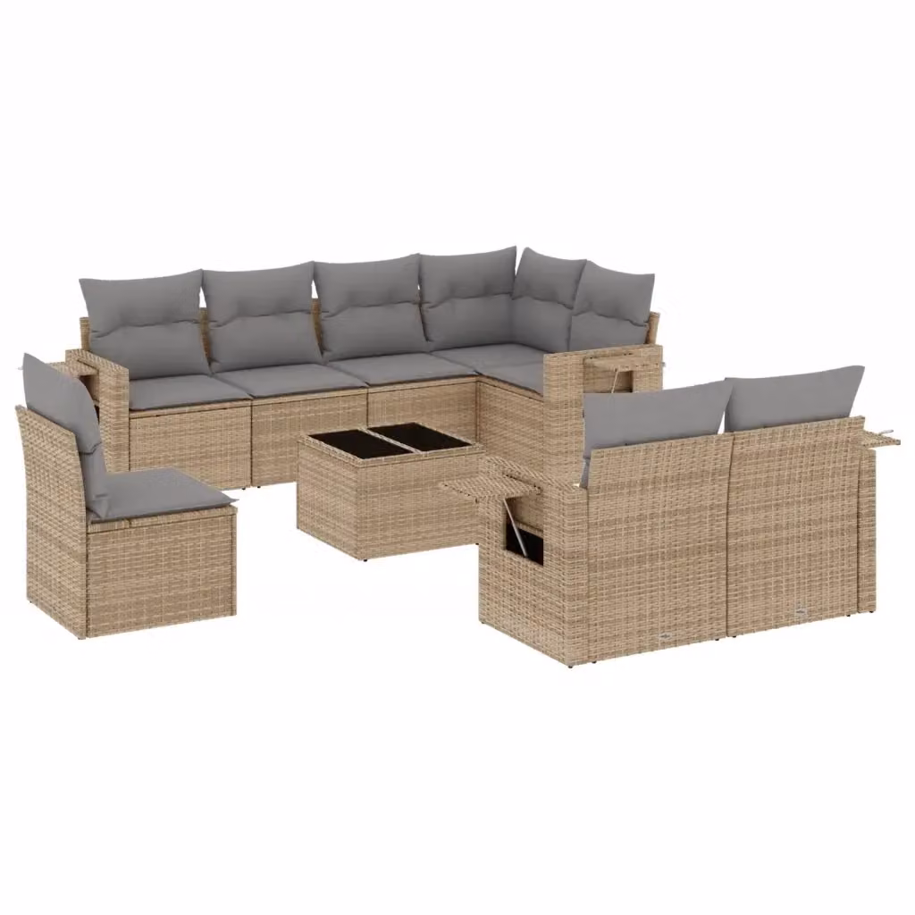 vidaXL Set Divano da Giardino 9 pz in Polyrattan con Cuscini Beige e Grigio – 2