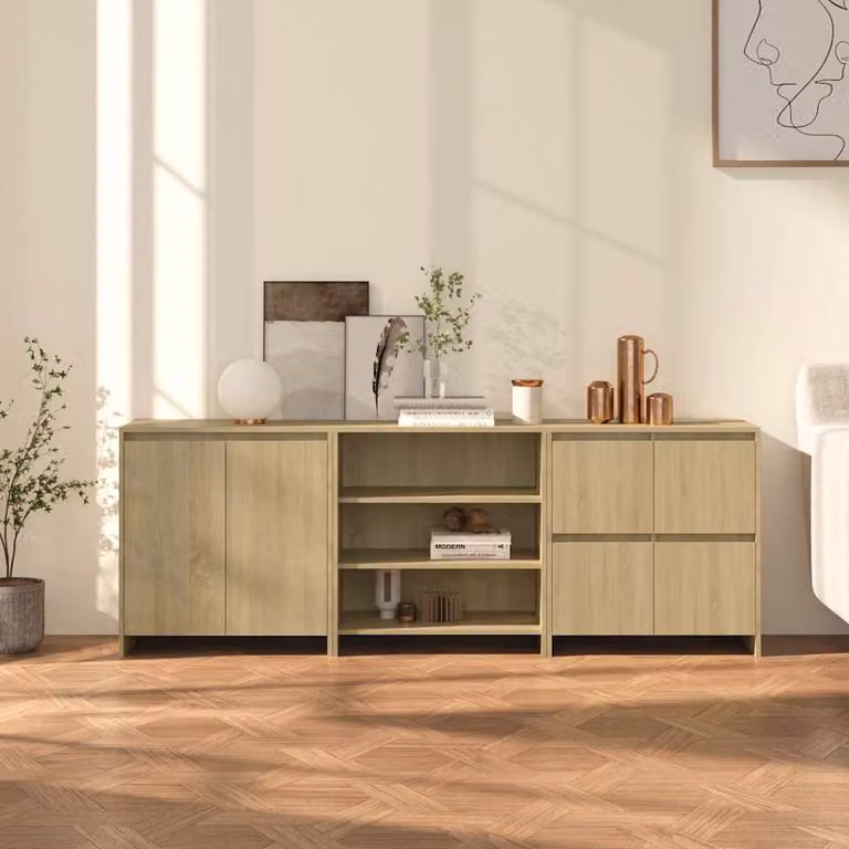 Set di 3 credenze vidaXL in legno multistrato color rovere sonoma beige e marrone con finitura opaca e design moderno