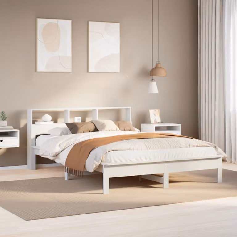 vidaXL Letto in Legno Massello di Pino Bianco con Doghe Piatte Fisse 150x200 cm