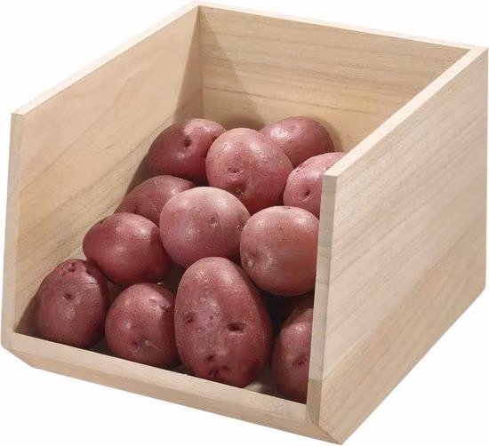 Organizer da cucina in legno beige, aperto, versatile, da armadio o scaffale