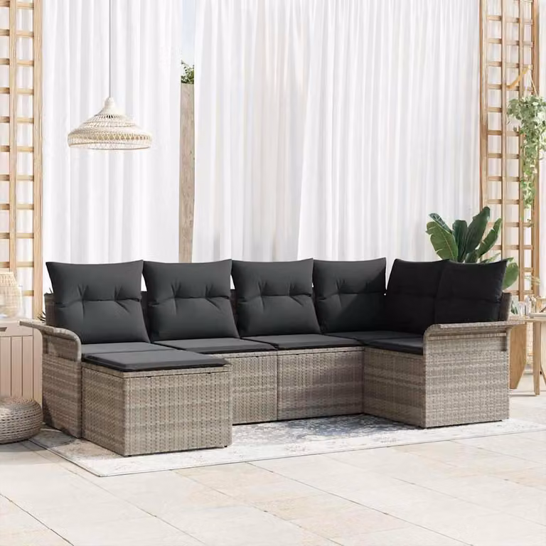 Maison Exclusive - Set Divano da Giardino 6 pcs Grigio chiaro polyrattan