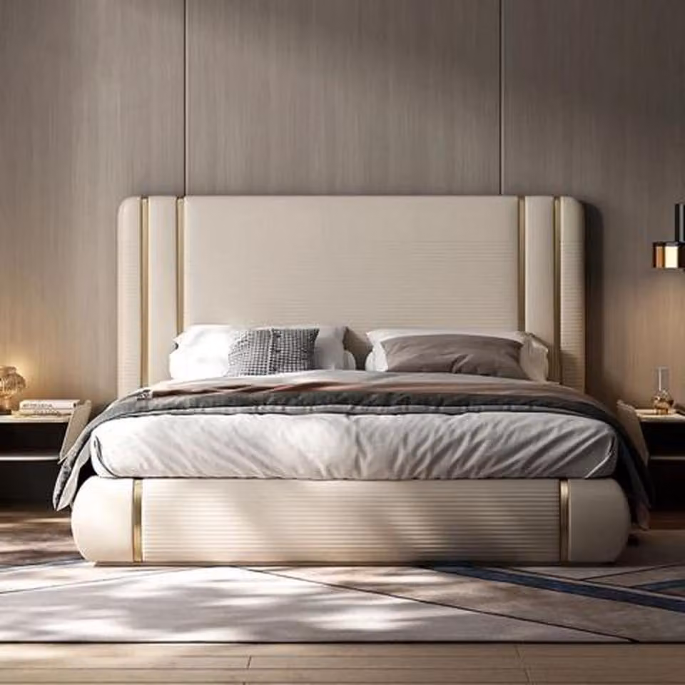 Elegantes Weißes Schlafbett Hohes Kopfteil Schlafzimmer Textilbett