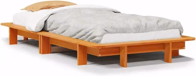 Letto singolo per adulti in legno di pino color marrone cera con design moderno L/P/H: 90 x 200 cm