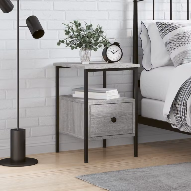 Comodino moderno vidaXL in legno e metallo, Grigio, L 34 cm x P 36 cm x H 50 cm