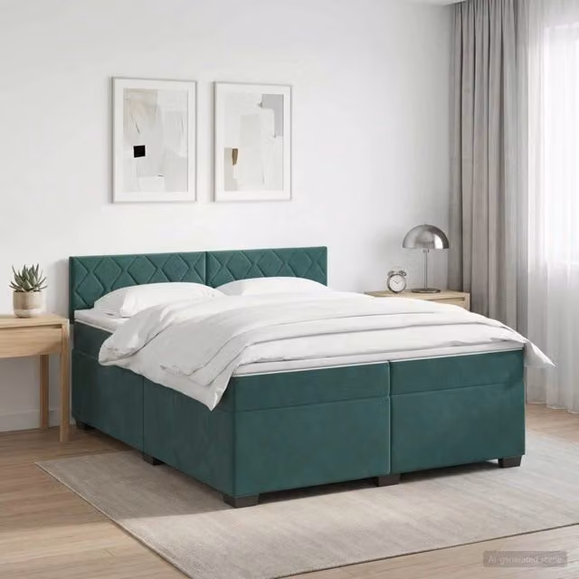 Letto box spring con materasso ibrido vidaXL in velluto verde scuro e bianco L/P/H: 200 x 200 x 46 cm