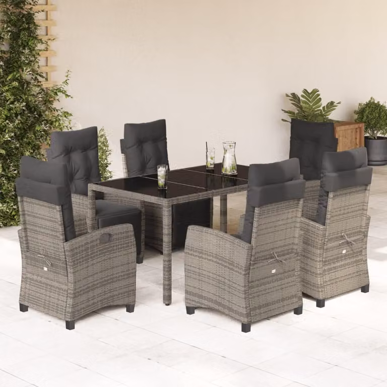 Maison Exclusive - Set da Pranzo da Giardino 7 pz con Cuscini in Polyrattan Grigio