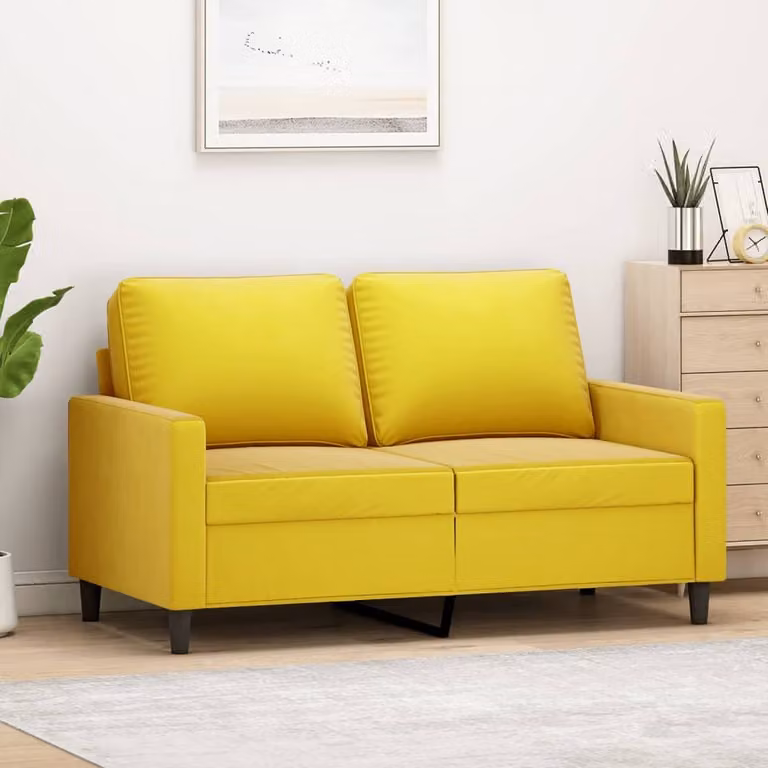 Divano a due posti, colore giallo, in velluto, dimensioni 120 cm