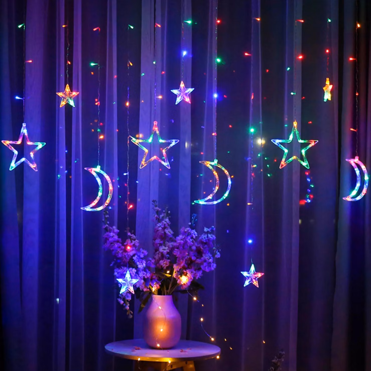 Tenda luminosa a LED con stelle e lune, 8 modalità di illuminazione, decorazione d'interni, multicolore