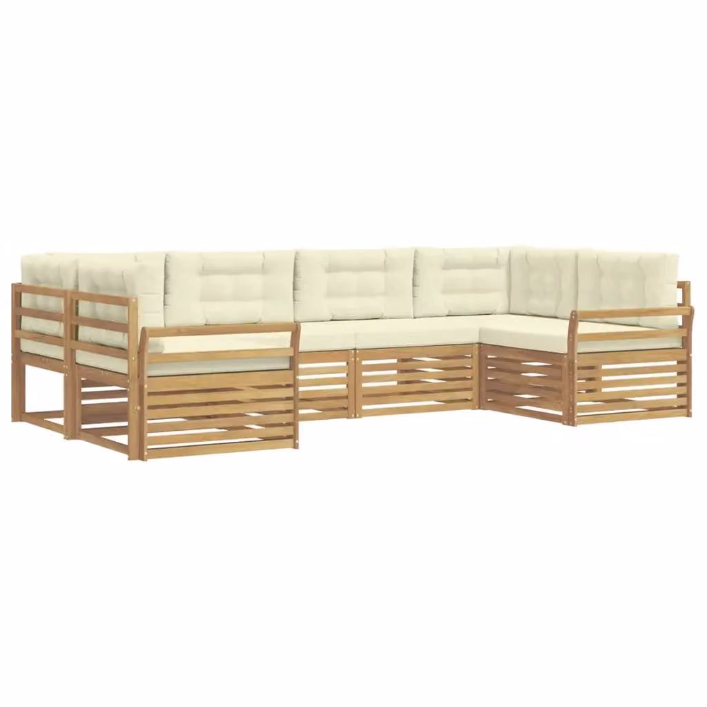 Set di divani da esterno a L vidaXL in legno di acacia con cuscini Bianco e Beige – 2