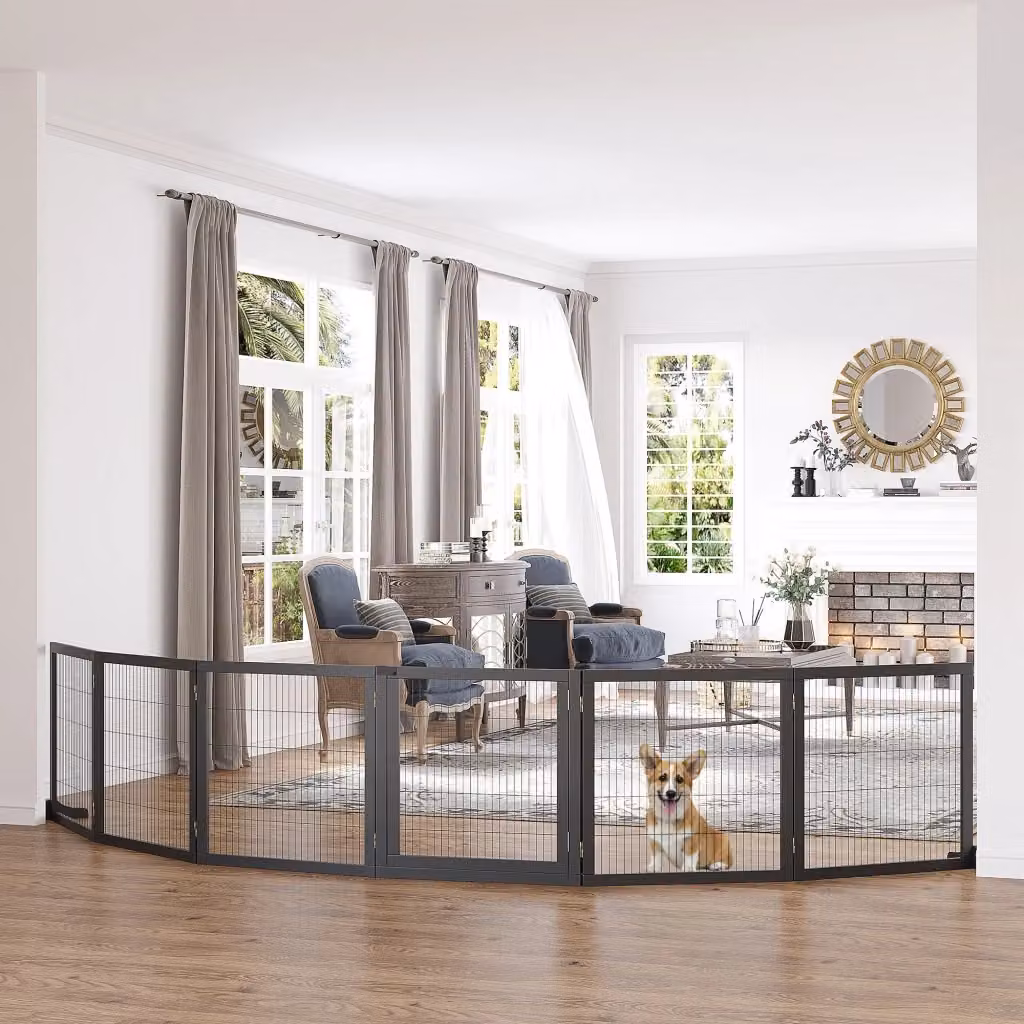Cancello di sicurezza pieghevole bidirezionale in legno nero per cani e bambini – 2