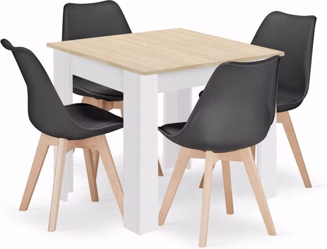 Tavolo quadrato VALORA con 4 sedie RIXK nere - Rovere Sonoma 80x80