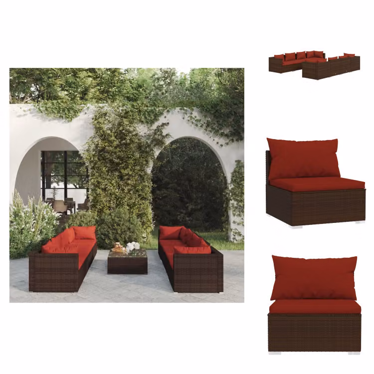 vidaXL Set 9 pezzi con cuscini in rattan marrone - Set di mobili da giardino