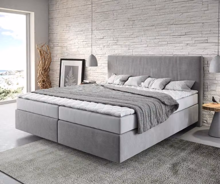 DELIFE Dream-Well letto a molle 180x200 cm in microfibra grigia con materasso e topper