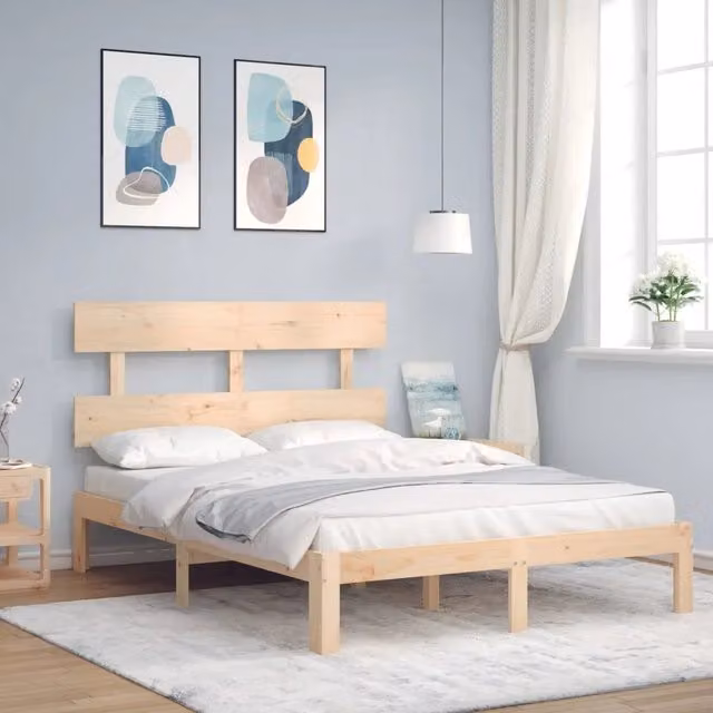 Struttura Letto Design Mania in Legno Massello di Pino Naturale, L/P/H: 193.5 x 143.5 x 140 x 190 cm