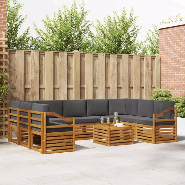 Set di divani da esterno a L vidaXL in legno di acacia con cuscini, beige e antracite – 1