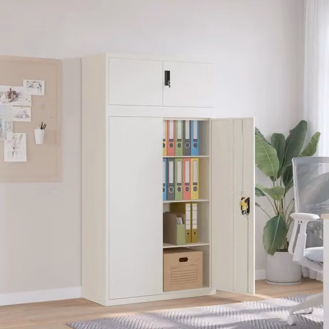 Armadio Classificatore vidaXL in Metallo Bianco con Ante a Battente e Serratura L/P/H: 90 x 40 x 180 cm