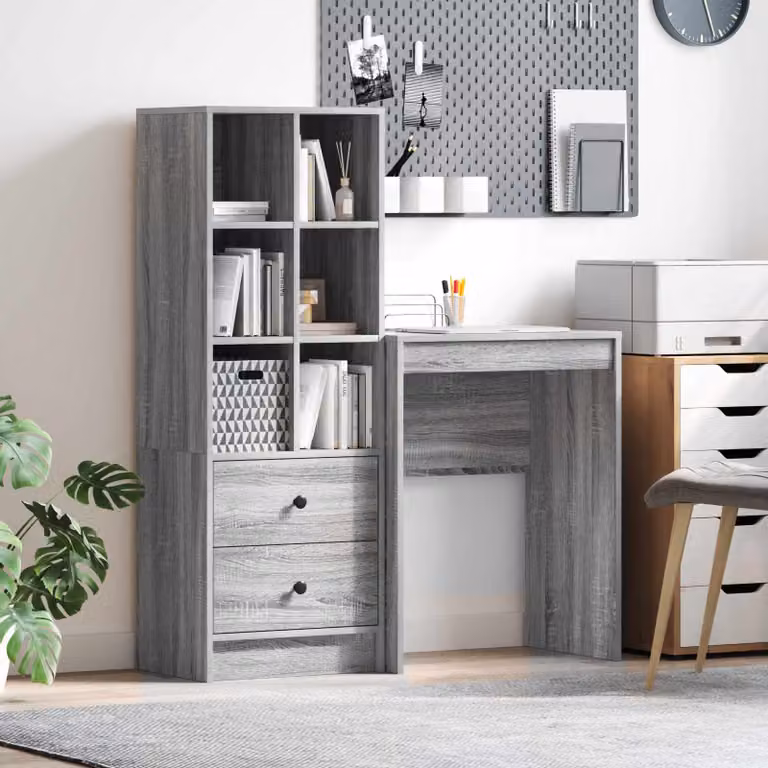 Set di 2 Scrivanie moderne vidaXL in MDF laminato Grigio Sonoma e Marrone, L: 105,5 cm, P: 34 cm, H: 127 cm
