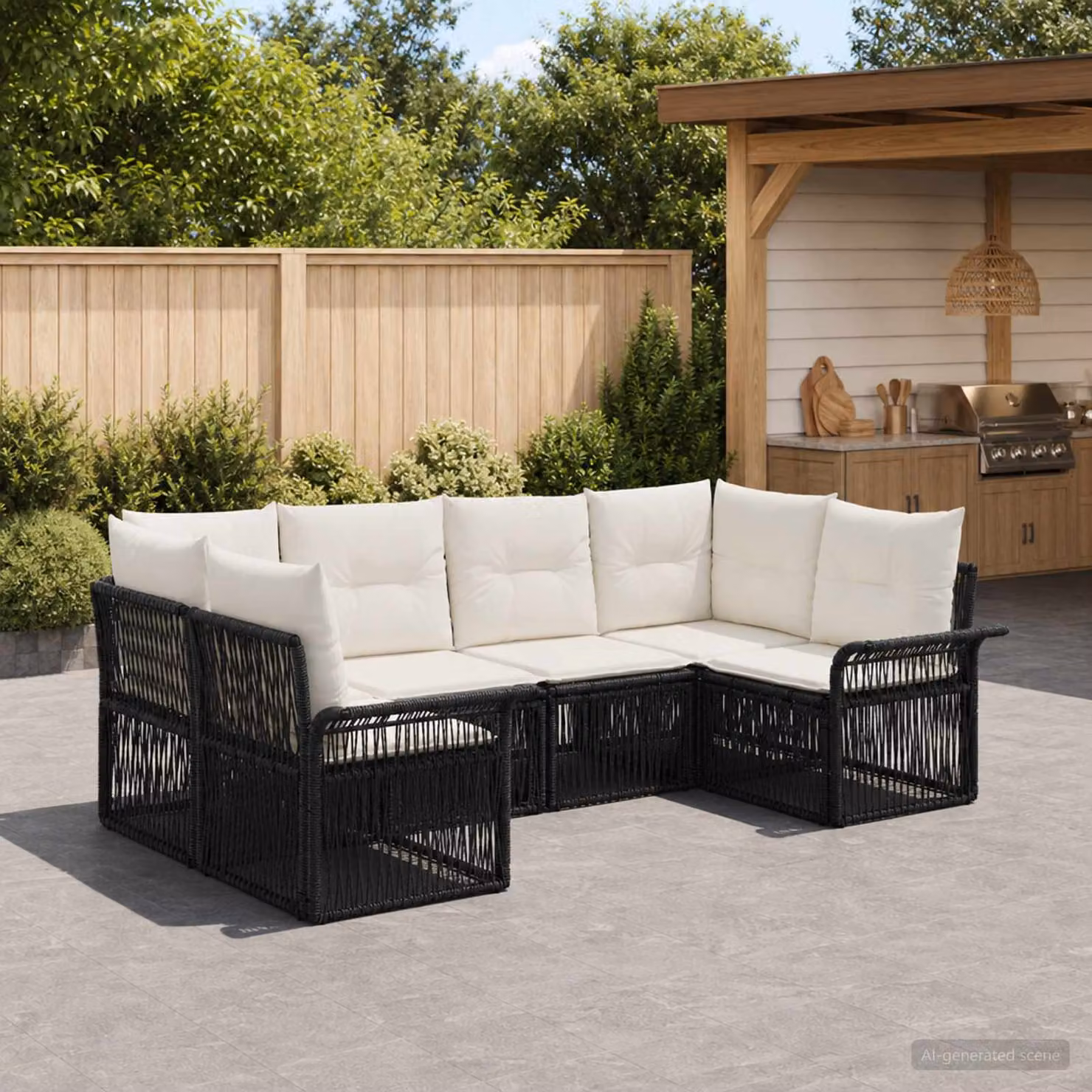 Set Divano da Giardino vidaXL a 6 Posti Moderno in Polyrattan Nero con Cuscini e Rivestimenti Rimovibili