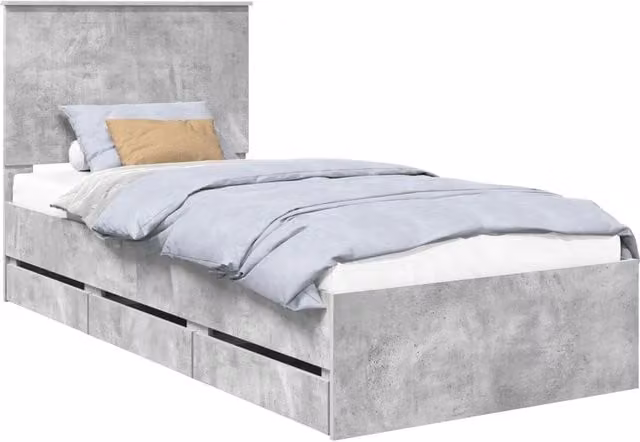 Letto singolo | Letto per adulti | Struttura del letto con cassetto Grigio cemento 90 x 190 cm