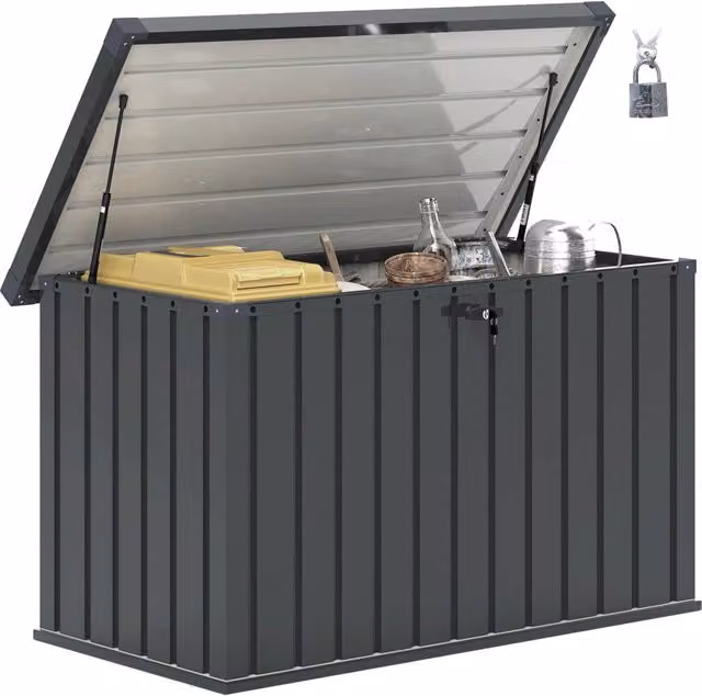 Baule da Giardino in Acciaio Zincato ¨C Zephmum ¨C Grigio Scuro 124x66x72 cm