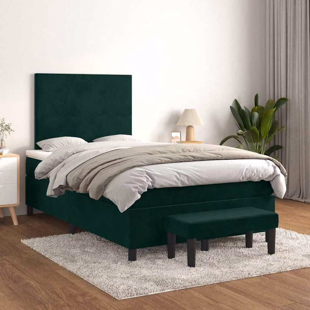 vidaXL Giroletto a Molle Ibrido con Materasso in Velluto Verde Scuro e Bianco L/P/H: 200 x 120 x 40 cm – 1