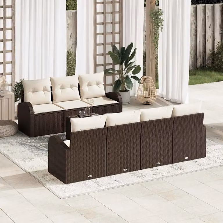 Set Divano da Giardino a L vidaXL 8 Pezzi Marrone con Cuscini e Tavolino in Polyrattan e Metallo
