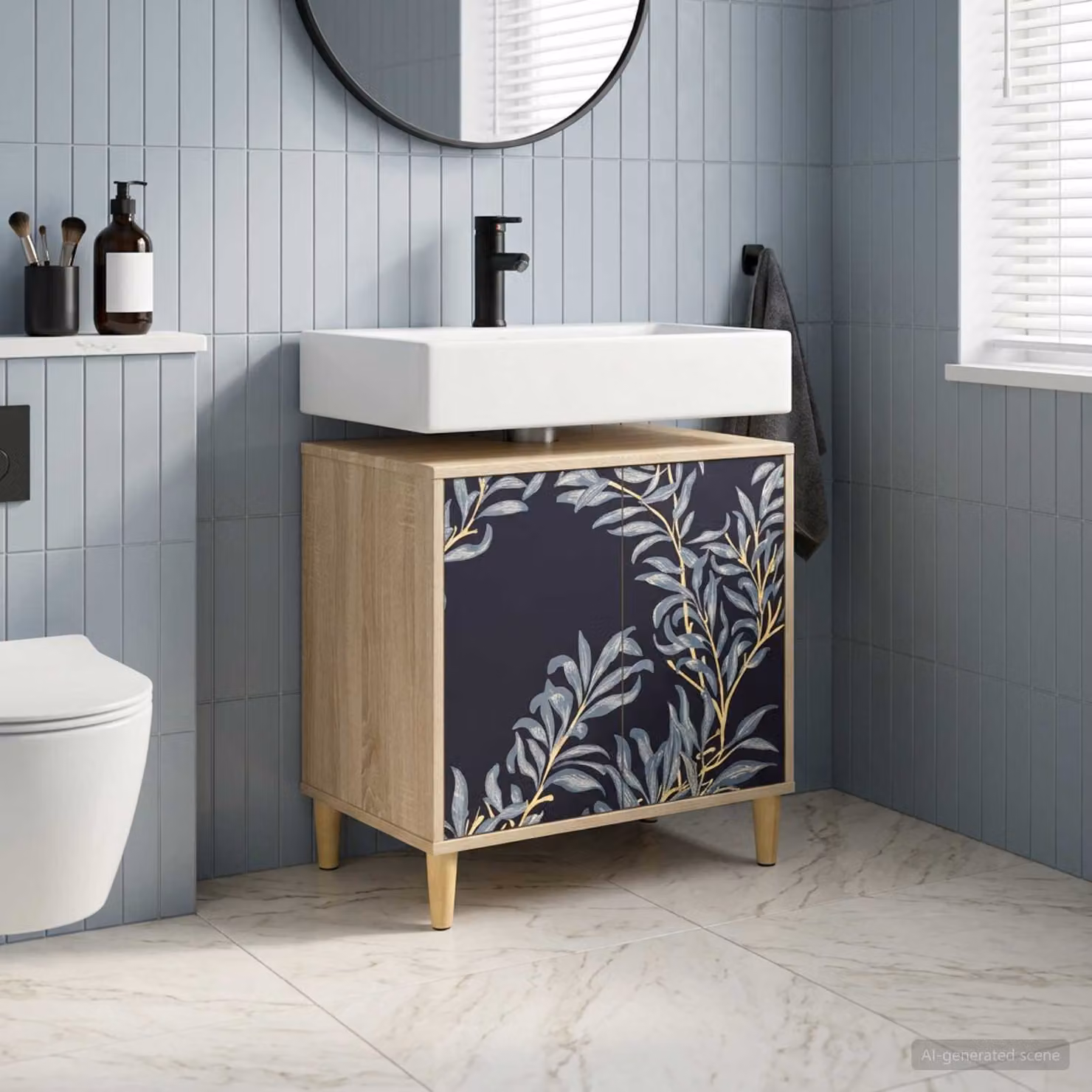 Mobile da bagno moderno vidaXL DOKKUM in legno e MDF, colore marrone multicolore, L 60 x P 40 x H 60 cm