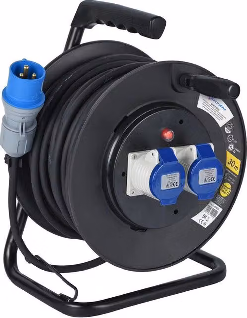 Avvolgicavo Electraline nero con 2 prese CE220V, cavo 3x1,5 mm e lunghezza 30 m, grado di protezione IP44