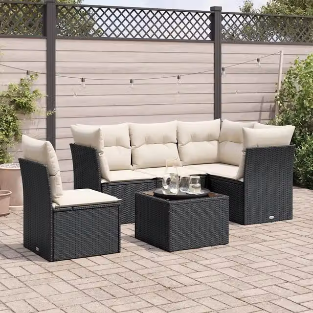 Set Divano da Giardino 6 pz con Cuscini Nero in Polyrattan 3217646