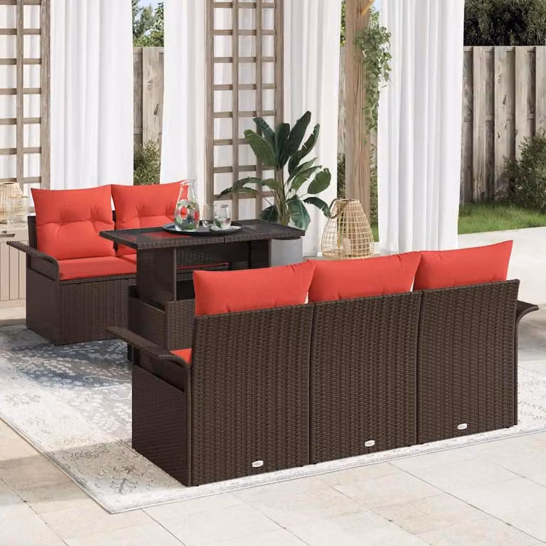 Maison Exclusive - Set da giardino composto da 6 pezzi, divano a 5 posti, color marrone, in rattan sintetico