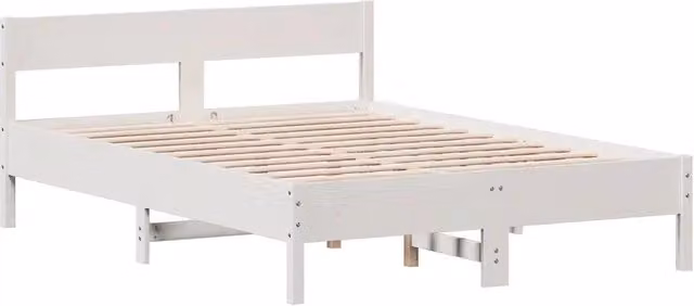 Letto matrimoniale in legno massello di pino bianco con doghe fisse L/P/H: 150 x 200 x 155,5 cm