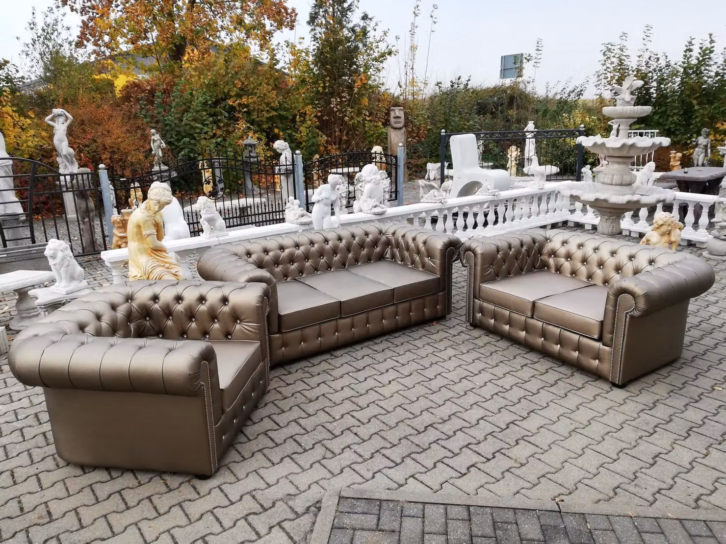 Design Chesterfield 3+2+1 Sofagarnitur Leder Sofa Set Garnitur Couch Polster
